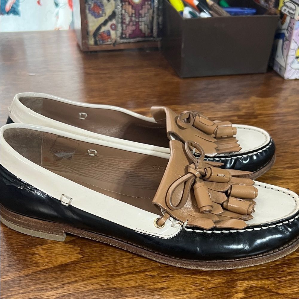 Sergio Rossi Black and Tan Tassel Loafers